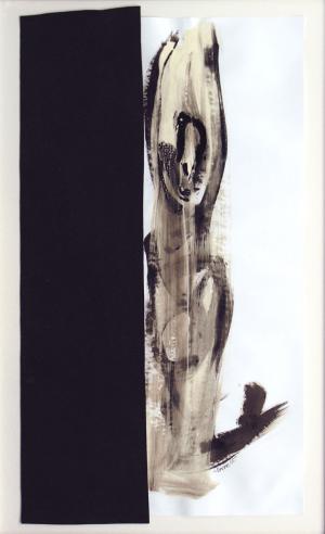 Arbeiten auf Papier – <b>Fall (aus dem Erfurter Zyklus)</b>, Bitumen, Acrylfarbe, Dachpappe auf Papier, 137 x 74 cm, 2005