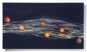 Malerei auf Acrylglas 2 (ab 2008) – <b>Strom</b>, Mischtechnik hinter Plexiglas, 75x130cm, 2006